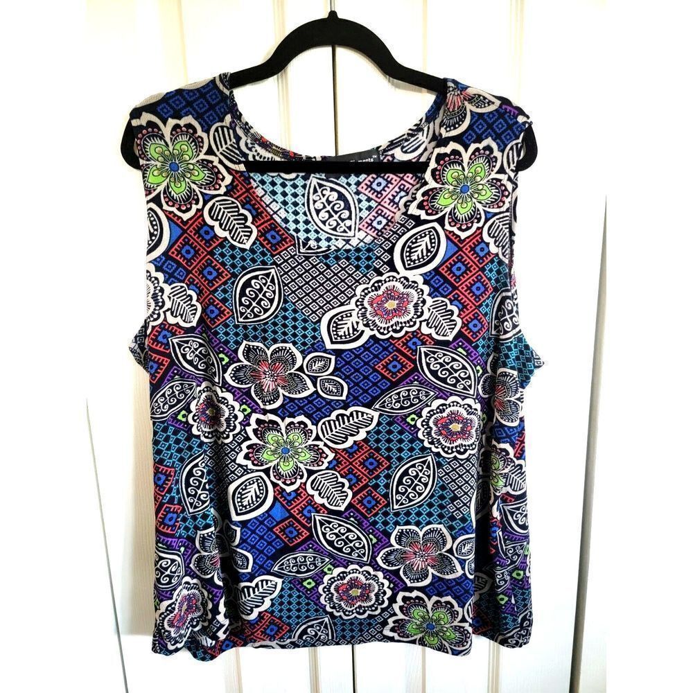 Travel Elements Multicolored Shirt Plus Size‎ 1x Sleeveless Floral Tank